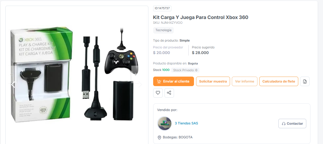 Kit Carga Y Juega Para Control Xbox 360